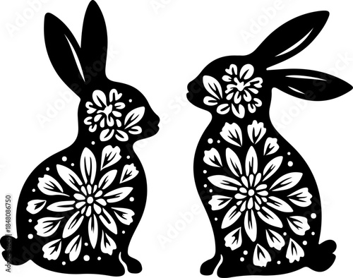 Floral Rabbit Silhouette Illustration with Decorative Pattern