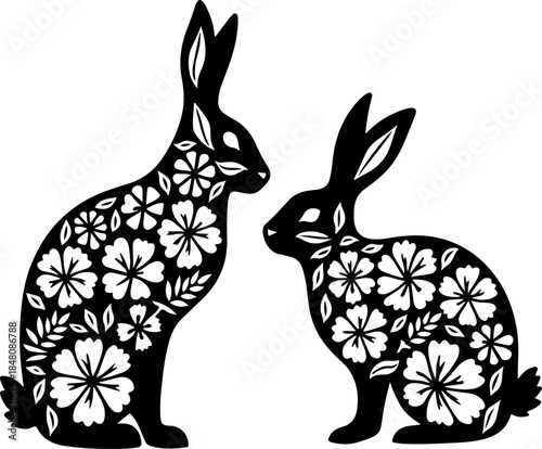 Floral Rabbit Silhouette Illustration with Decorative Pattern