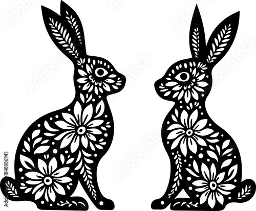 Floral Rabbit Silhouette Illustration with Decorative Pattern