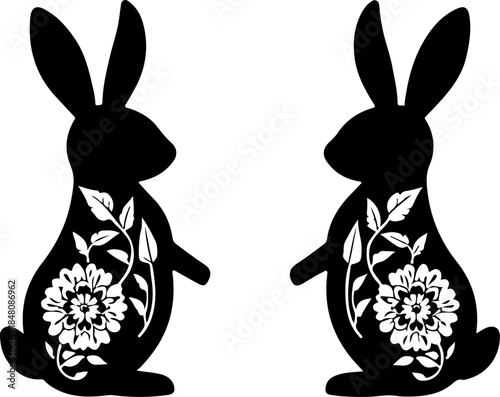 Floral Rabbit Silhouette Illustration with Decorative Pattern