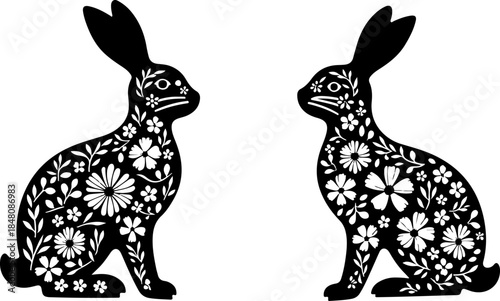 Floral Rabbit Silhouette Illustration with Decorative Pattern