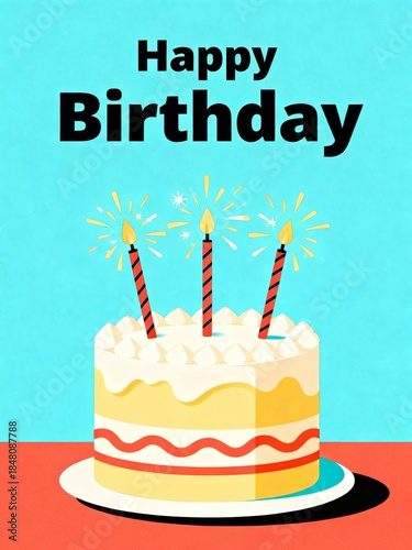 A vibrant birthday cake illustration with candles, celebrating joy and happiness for a special day.