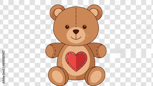Brown teddy bear with heart symbol.
