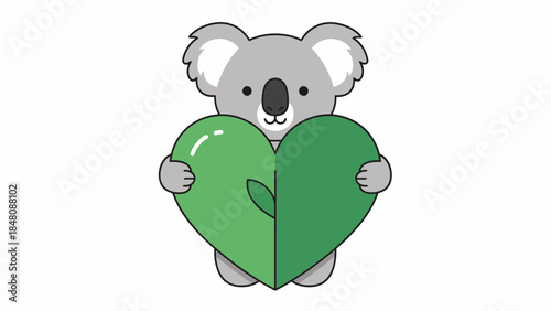 Photography Cute Koala Holding Green Heart.