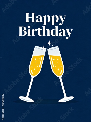 Two champagne glasses clink together with 