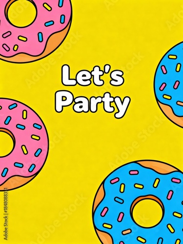 A vibrant and playful design featuring colorful donuts and the text 