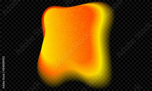 Orange and yellow color gradient. Aura gradation shape with abstract noise. Blurry sunrise palette element on black background. Iridescent 3d geometric button. Vibrant grainy y2k figure with glow