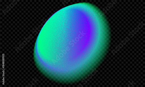 3d green aura gradient blob. Abstract aurora neon color gradation shape with blur and grainy effect. Watercolor splash figure with noise texture. Iridescent ombre spot with grain. Y2k liquid element