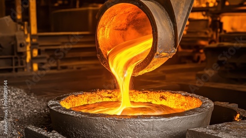 Molten metal pouring into furnace industrial manufacturing process