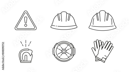 Safety Icons Set: A carefully curated set of essential safety icons, perfect for illustrating construction sites, industrial environments.