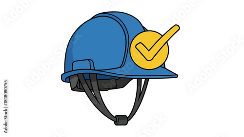 Safety Approved: A blue safety helmet with a gold checkmark symbolizing approved protection and quality.