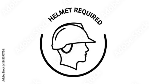 Helmet Required: A simple and clear illustration showing the importance of wearing protective headgear. The image clearly displays a safety helmet.