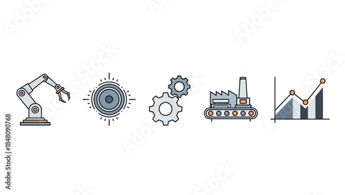 Industrial Icons Set: A collection of meticulously crafted industrial icons, each representing different aspects of manufacturing, technology, and industry