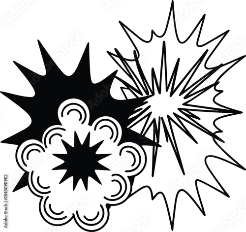 Comic Explosion Burst Set Vector Illustration, Pop Art Bang and Boom Effect