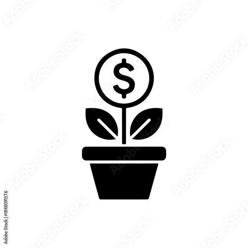 Vector illustration money plant icon with dollar sign growing from a pot
