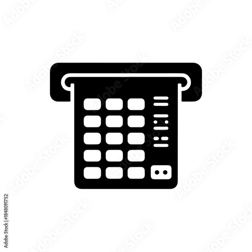 Vector illustration black and white icon of an atm machine with keypad and card slot