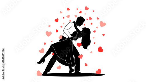 Silhouette of couple dancing together.