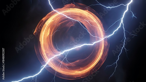 Intense lightning strikes circle of fire ethereal cosmic energy concept
