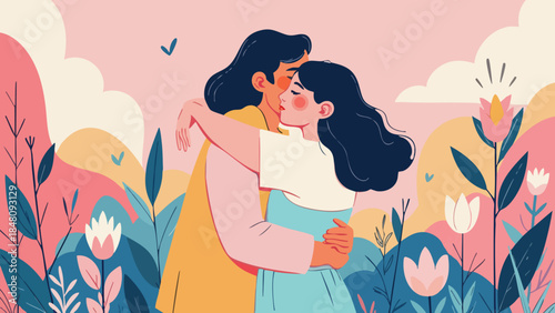 Vector Illustration of Self-Love and Compassion in a Pastel Garden