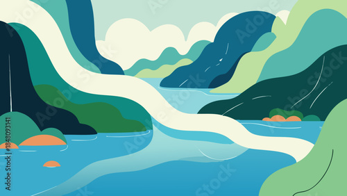 Abstract Vector Illustration of Balancing Emotions in Cool Colors