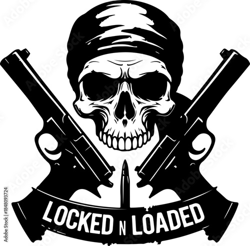 Locked and Loaded Skull with Crossed Pistols Illustration