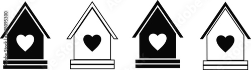 House with Heart Symbol Vector Illustration for Real Estate, Mortgage, and Sweet Home Outline Graphic