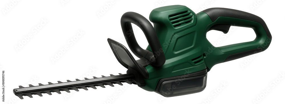 Fototapeta premium Electric hedge trimmer featuring a debris collector for efficient commercial landscaping.