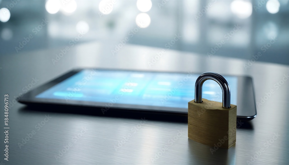 Fototapeta premium Digital Security Concept with Padlock on Tablet Screen