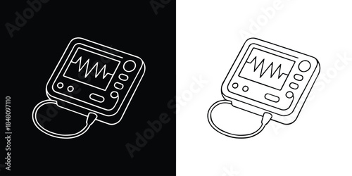 defibrillator medical monitor icon with heartbeat waveform outline