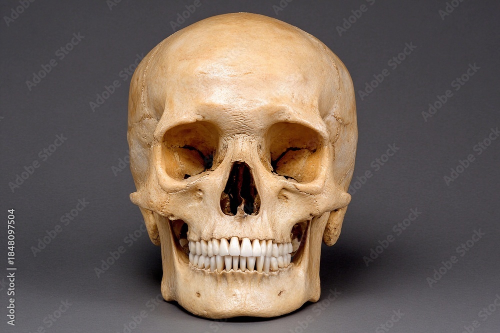 Obraz premium Human skull displayed on a plain background
