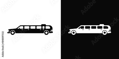 limousine emblem flat minimal long sedan silhouettes black white icons