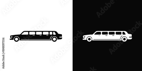 limousine symbol black on white and white on black transport icon sets