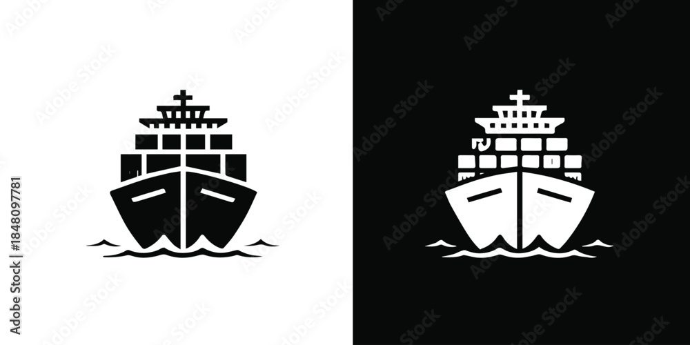 Naklejka premium ship cargo icon front view container vessel silhouette vector