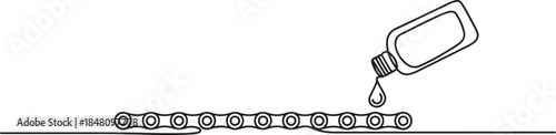 Lubricant oil and bicycle chain, Bicycle Chain Lubricant Bottle continuous one line drawing, Dropping oil. one line Icon drawing