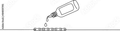 Lubricant oil and bicycle chain, Bicycle Chain Lubricant Bottle continuous one line drawing, Dropping oil. one line Icon drawing