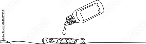 Lubricant oil and bicycle chain, Bicycle Chain Lubricant Bottle continuous one line drawing, Dropping oil. one line Icon drawing
