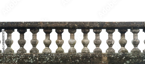Vintage stone balustrade isolated on white background