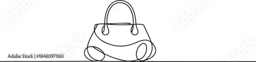 Lady's bag single line art vector illustration. Woman bag continuous one line drawing, Shopping bag icon. one line Icon drawing