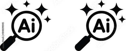 ai search icon magnifying glass with stars vector symbol