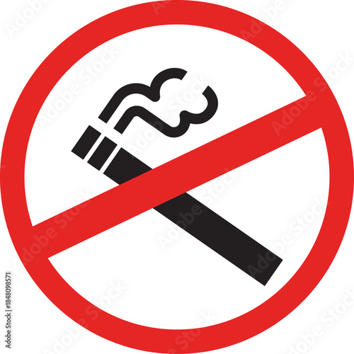 No smoking sign prohibition symbol with cigarette and smoke graphic illustration for public health and safety awareness