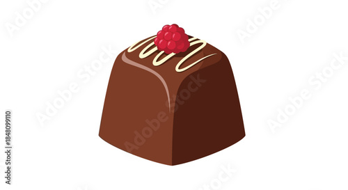 A single dark chocolate truffle topped with a fresh vibrant raspberry