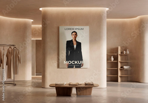 Minimal boutique interior poster mockup