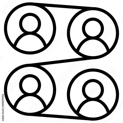 Community manager relationship flow outline icons, minimalist vector illustration, simple concept, editable stroke, Isolated on white background	