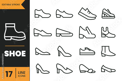 A set of fashion accessories icons featuring a vector silhouette collection of black footwear style illustrations including high heel shoes and leather boots for men and woman elegance