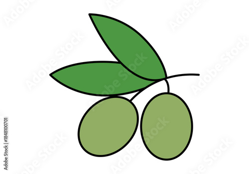 Rama con dos aceitunas verdes y hojas 