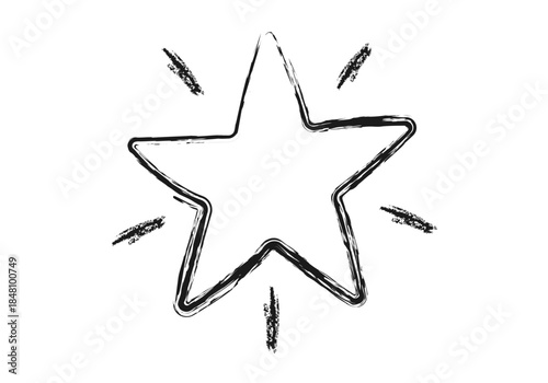 Ilustración de una estrella de cinco puntas estilo boceto con brillo sobre fondo blanco