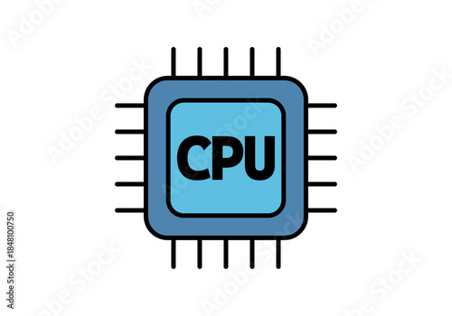 Icono de microprocesador central cpu de color azul