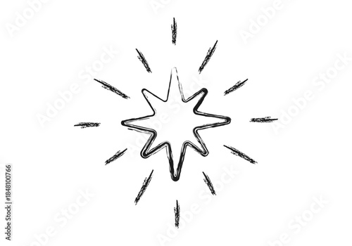 Ilustración de un destello de ocho puntas dibujado a mano sobre fondo blanco