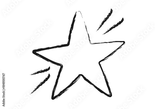 Ilustración de una estrella de cinco puntas estilo boceto con brillo sobre fondo blanco
