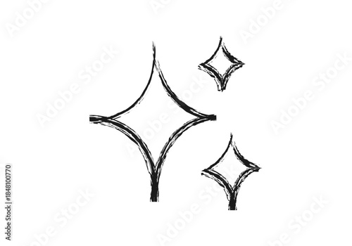 Ilustración de tres estrellas brillantes dibujadas a mano estilo boceto